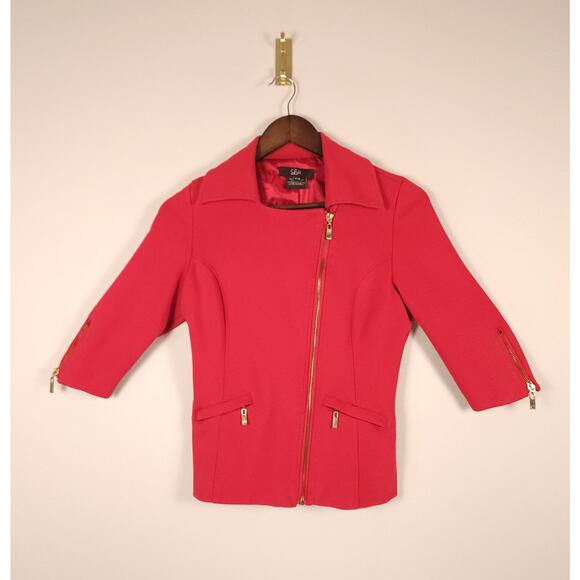 Luii Size S Women's Asymmetrical Zip Gold Moto Jacket - Picture 3 of 10